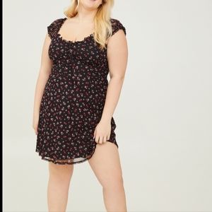 ARULA RED BLACK FLORAL RUFFLE ROMANTIC DRESS NWT